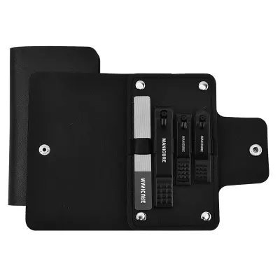 Set za manikuro iz nerjavečega jekla z usnjeno torbico Black