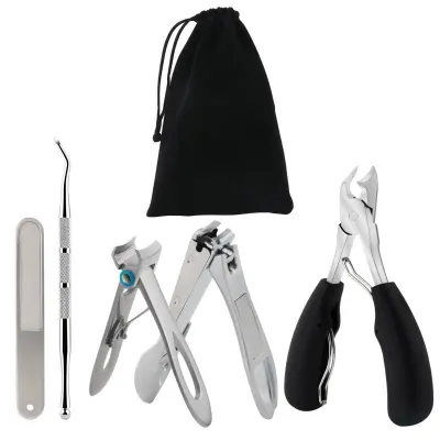 Set za obnohtno kožico iz srebrnega in črnega nerjavečega jekla (5 kosov)