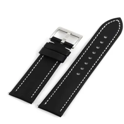 Vodoodporen pašček za uro iz govejega usnja Moonswatch Omega Oxford Black&White 22 mm