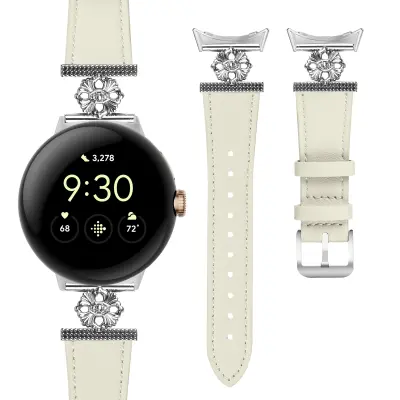 Pašček za uro iz pravega usnja za Google Pixel Watch 1/2 Beige