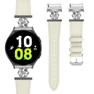 Pašček za uro iz pravega usnja za Samsung Watch 4/5/6/7 Beige