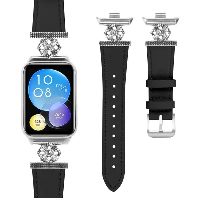 Pašček za Xiaomi Mi Band 8 Pro - usnje s štirimi cvetnimi listi Black