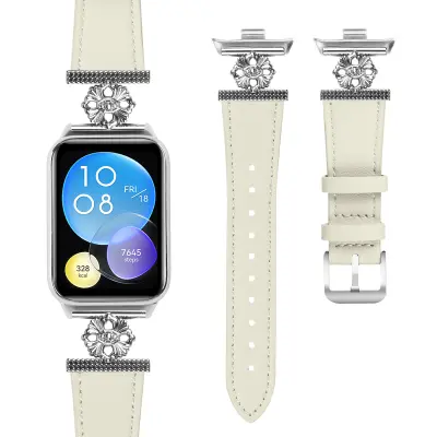 Pašček za Xiaomi Mi Band 8 Pro - usnje s štirimi cvetnimi listi Beige