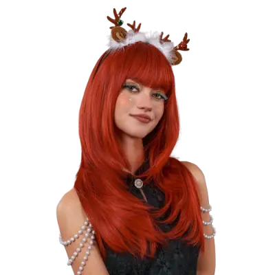 Božična lasulja z dolgimi naravnimi ravnimi lasmi s šiškom DarkRed