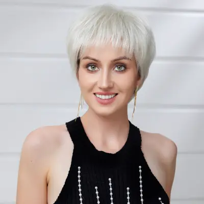 Elegantna kratka ženska lasulja, nastavljiva in zračna silver+gold