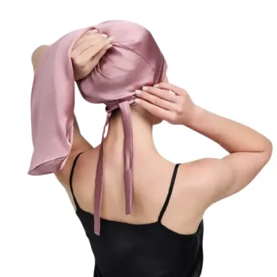 Nastavljiva dolga svilena kapa za spanje Pink
