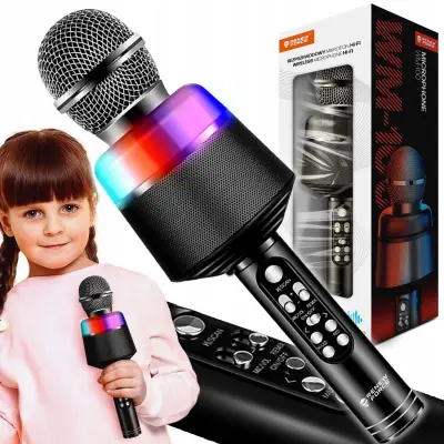 USB aku. 1200mAh bluetooth SD karaoke mikrofon z zvočnikom RGB LED črn