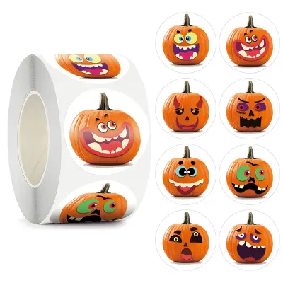 Halloween nalepke z bučami 1 rola/500 kos Orange