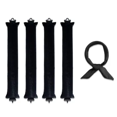 Komplet trakov za kodranje las z gumico, brezgrelno palico za kodranje las za voluminozne lase Black