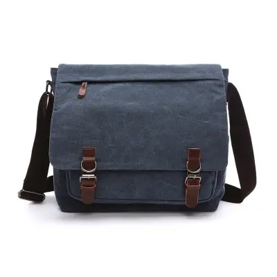 Srednje vintage torba za čez ramo iz platna in usnja DarkBlue