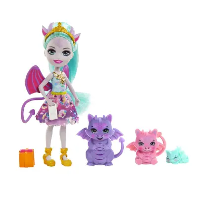 Mattel, Enchantimals Deanna Dragon Mini lutka s tremi figurami zmajev in dodatki, Večbarvno
