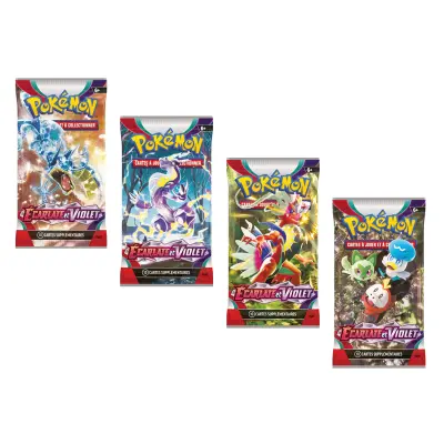 Pokemon, Komplet trgovalnih kartic 4 Scarlet and Purple Boosters EV01 v francoščini, Večbarvno
