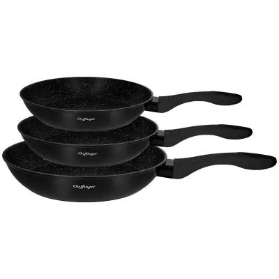 Cheffinger, Set 3 ponev s protilepljivim marmornim premazom in antibakterijsko plastjo, ?rna