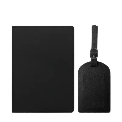 Držalo za potni list iz PU usnja in komplet oznak za prtljago Black