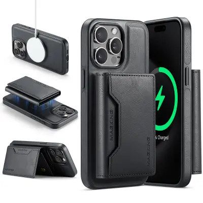 Ovitek z magnetno denarnico M2 za iPhone 16 - črn