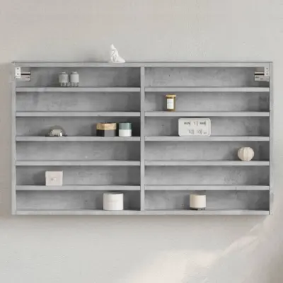 The Living Store Vitrina betonsko siva 100x8,5x58 cm iverna plošča - Vitrina