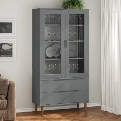 The Living Store Vitrina MOLDE siva 90x35x175 cm trdna borovina - Vitrina