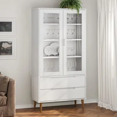 The Living Store Vitrina MOLDE bela 90x35x175 cm trdna borovina - Vitrina