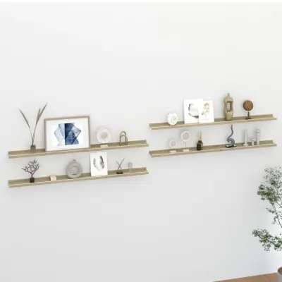 The Living Store Stenske police 4 kosi bele in sonoma hrast 115x9x3 cm - Stenska Polica