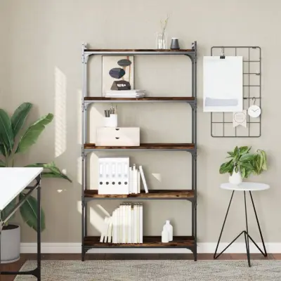 The Living Store Knjižna omara 5-nadstropna dimljen hrast 80x30x154 cm inž. les - Knjižna Omara