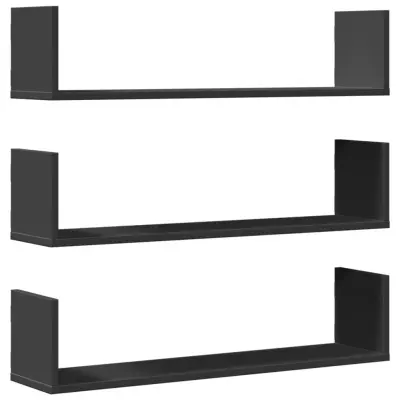 vidaXL Stenska polica 3 kosi črna 80x18x18 cm inženirski les