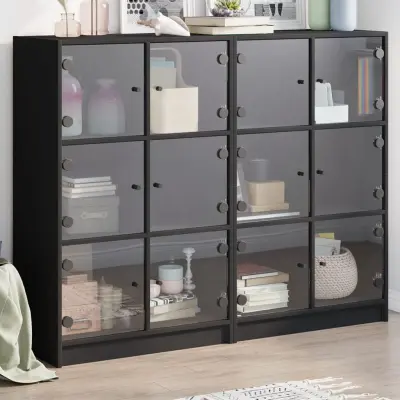 The Living Store Knjižna omara z vrati črna 136x37x109 cm inženirski les - Knjižna Omara