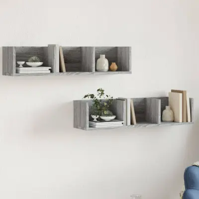 The Living Store Stenska omarica 2 kosa siva sonoma 75x18x16,5 cm inženirski les - Stenska Omarica