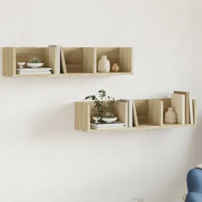 The Living Store Stenska omarica 2 kosa sonoma hrast 75x18x16,5 cm inž. les - Stenska Omarica