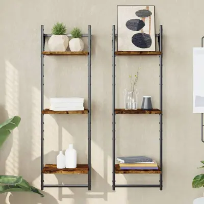The Living Store Stenske police s prečkami 2 kosa dimljen hrast 30x25x100 cm - Stenska Polica