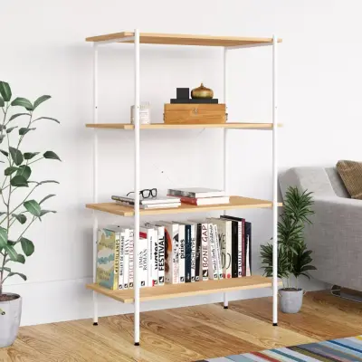 The Living Store 4-nadstropni regal s policami bel in hrast 80x40x130 cm - Regalna Enota
