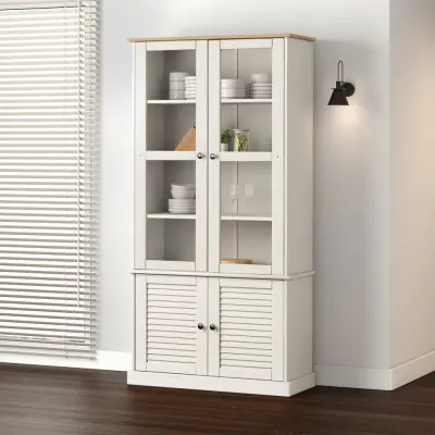 The Living Store Steklena vitrina VIGO bela 85x35x170 cm trdna borovina - Steklena Vitrina