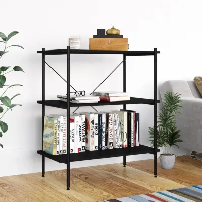 The Living Store 3-nadstropni regal s policami črn 80x40x92 cm - Regalna Enota