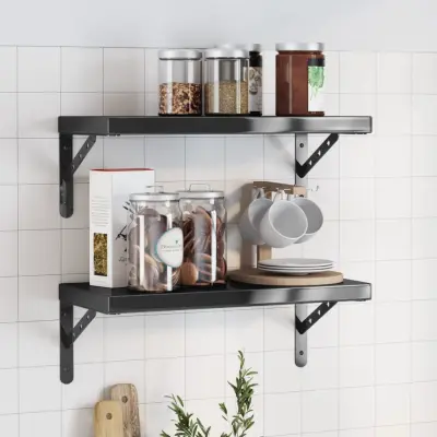 The Living Store Stenske police 2 kosa 50x23,5 cm črna nerjaveče jeklo - Stenska Polica