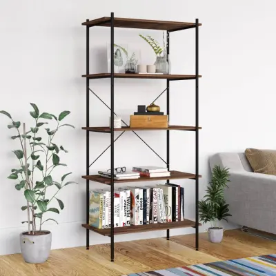 The Living Store 5-nadstropni regal s policami črn in naraven 80x40x163 cm - Regalna Enota