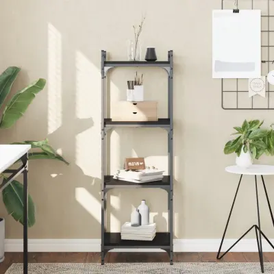 The Living Store Knjižna omara 4-nadstropna črna 40x30x120 cm inženirski les - Knjižna Omara