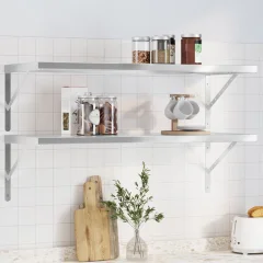 The Living Store Stenske police 2 kosa 100x40 cm srebrna nerjaveče jeklo - Stenska Polica