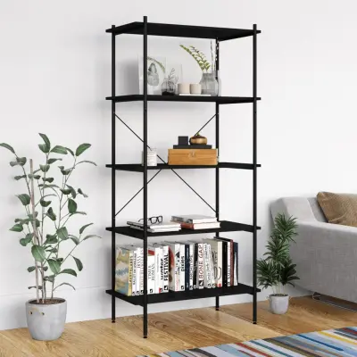 The Living Store 55-nadstropni regal s policami črn 80x40x163 cm - Regalna Enota