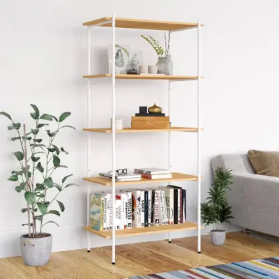 The Living Store 5-nadstropni regal s policami bel in hrast 80x40x163 cm - Regalna Enota