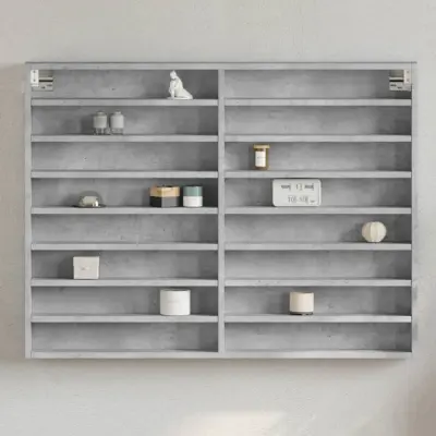 The Living Store Vitrina betonsko siva 100x8,5x75 cm iverna plošča - Vitrina
