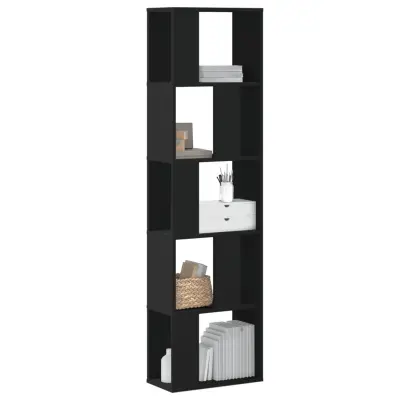 The Living Store Knjižna omara 5-nadstropna črna 45x23,5x162,5 cm inženirski les - Knjižna Omara
