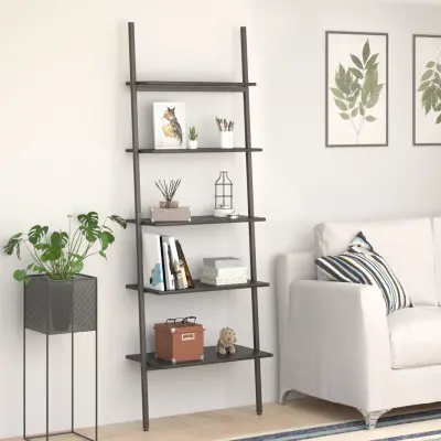 The Living Store 5-nadstropni prislonski regal črn 64x34x185,5 cm - Prislonski Regal