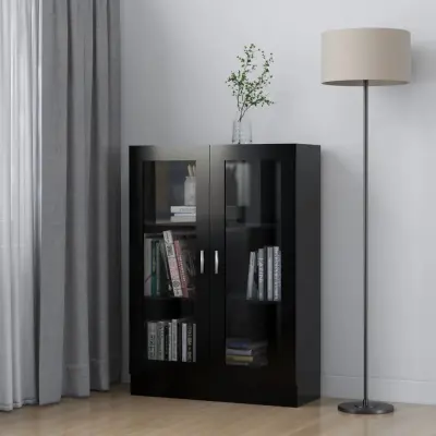 The Living Store Vitrina črna 82,5x30,5x115 cm iverna plošča - Vitrina
