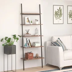 The Living Store 5-nadstropni prislonski regal temno rjav in črn 64x34x185,5 cm - Prislonski Regal