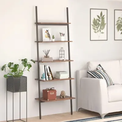 The Living Store 5-nadstropni prislonski regal temno rjav in črn 64x34x185,5 cm - Prislonski Regal