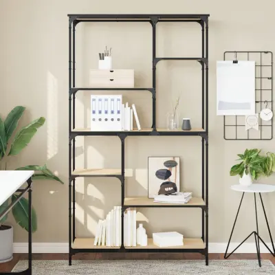 The Living Store Knjižna polica sonoma hrast 99x35,5x176 cm inž. les in jeklo - Knjižna Polica