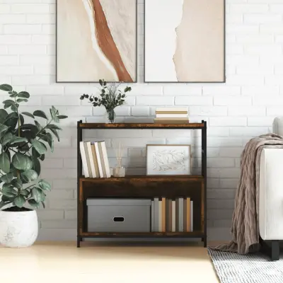 The Living Store Knjižna polica dimljeni hrast 80x30x78,5 cm inž. les in železo - Knjižna Polica