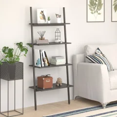 The Living Store 4-nadstropni prislonski regal črn 64x34x150,5 cm - Prislonski Regal