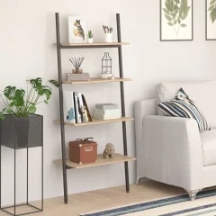 The Living Store 4-nadstropni prislonski regal svetlo rjav in črn 64x34x150,5 cm - Prislonski Regal