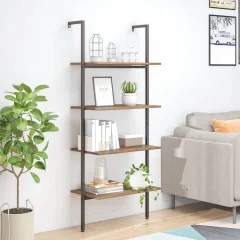 The Living Store 4-nadstropni prislonski regal temno rjav in črn 64x35x152,5 cm - Prislonski Regal