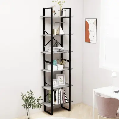 The Living Store Regal s policami betonsko siv 60x30x210 cm inženirski les - Regal S Policami
